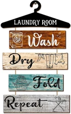 5 Pieces Laundry Room Decor Rustic Vintage Farmhouse Room Rules Hanging Sign Woo