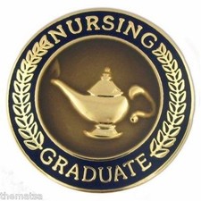 NURSING GRADUATE NURSE RN ROUND NAVY BLUE MEDICAL BADGE PIN