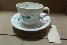 Antique Hand Painted Softpaste Sprig Decorated Porcelain Tea Cup Saucer