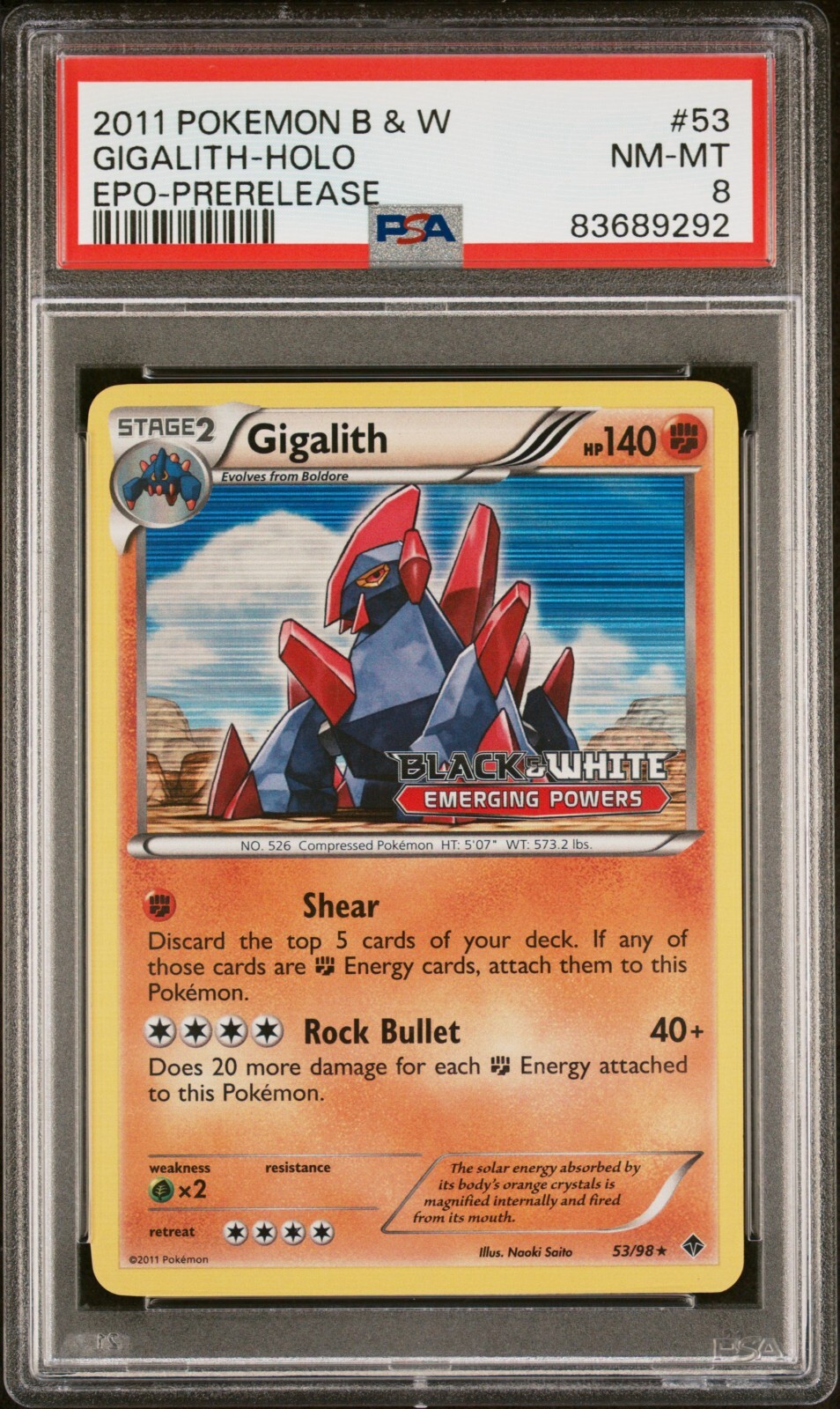 Pokemon Gigalith Prerelease Promo - Emerging Powers - 53/98 - PSA 8