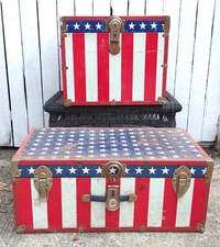 Vintage 1970’s/80’s Trunks USA Footlocker Stars & Stripes Trunks Metal Lot of 2 