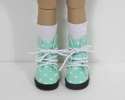 Lt Green Polka Dot Boots Doll Shoes For 14.5'' Ruby Red Fashion Friends (Debs*)