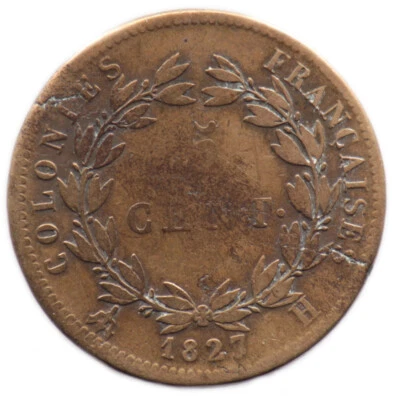 5 CENTIMES 1827 H - COLONIES FRANCAISES - Charles X - La Rochelle - Photo 1/2