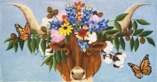 Needlepoint Handpainted Raymond Crawford Texas Longhorn Bonnet 9x17
