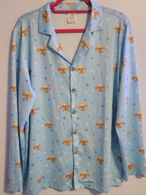 Women s Large Cute Dog Faces Soft Pj Top Shih Tzu