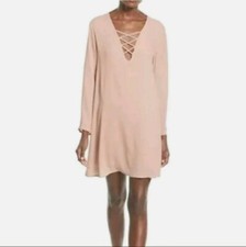 ASTR The Label Shift Dress Sz S Blush Pink Lace Up V-Neck Bell Sleeve Lined