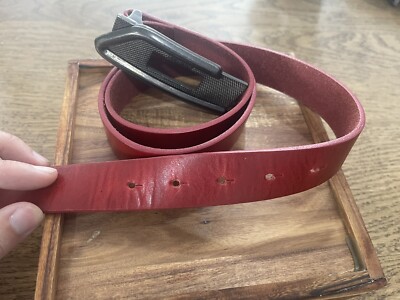 DIESEL Red Vintage Buckle Leather Belt Logo Size 40 Inch Red Mens
