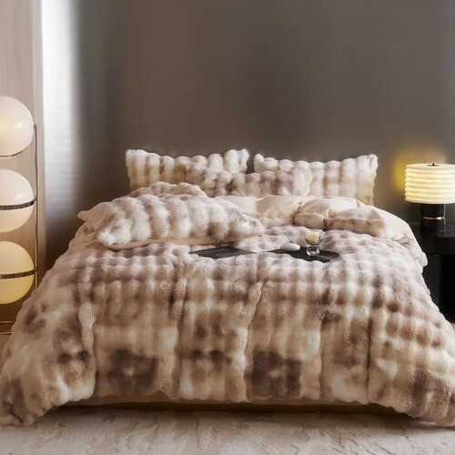 Warm Faux Fur Bedding Set Double Queen King Size Bed Winter Blanket