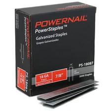 Powernail PS18087 18 Gauge 7/8” Length 1/4" Narrow Crown Staples (5000ct)