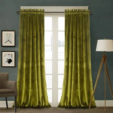 Roslynwood Olive Green Velvet Curtains 2 Panels Set, Block Light Thermal Insulat