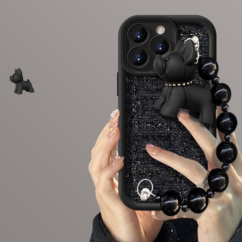 For iPhone 16 Pro Max 15 14 13 12 11 XR Phone Cover Cute Bear Doll Bracelet