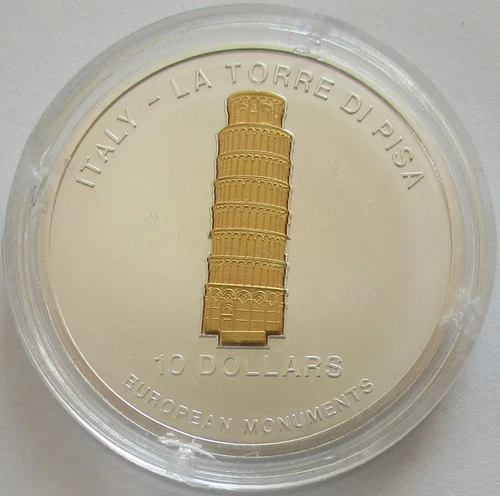 Nauru 10 Dollari 2006 Monumenti Europei Torre di Pisa 1 Oz Argento - Foto 1 di 2