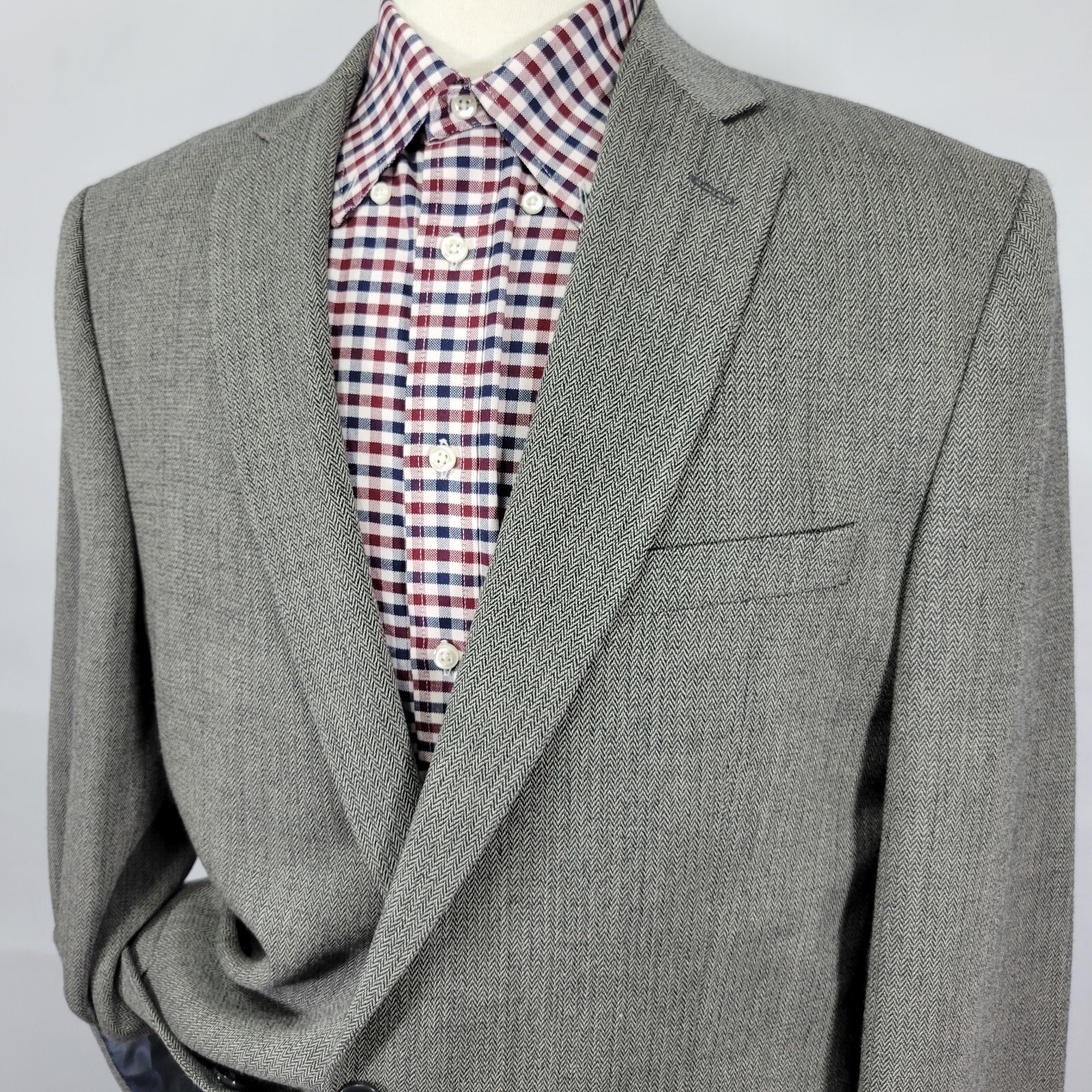 Calvin Klein Men's Sport Coat Blazer Two Button Gray Herringbone Wool Size 44XL thumbnail 4