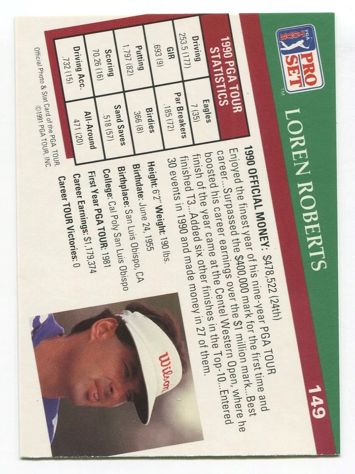 1991 Pro Set PGA Tour Golf Loren Roberts Signed Card Autographed Signature #149 - Image 2 of 2
