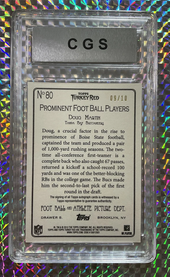 9/10 2012 TOPPS TURKEY RED DOUG MARTIN AUTOGRAPH ROOKIE 80 CGS 10 WCG DM RC READ - Image 4 of 4