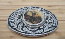 VINTAGE BIG BUCK DEER ORNATE Silver Colored BELT BUCKLE Made in USA