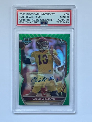2022 Bowman U Chrome Caleb Williams 1st Bowman Green Refractor PSA 9 Auto /99