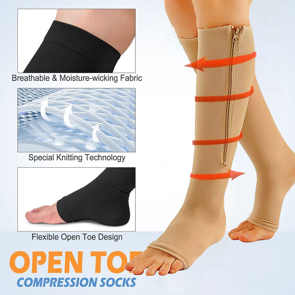 1-3 Pares Cremalera Calcetines de Compresión Hombres y Mujeres 20-30mmHG