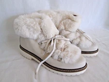Franco Sarto Harlin White Lace Up Winter Ankle Boot Booties Faux Fur  7 NEW