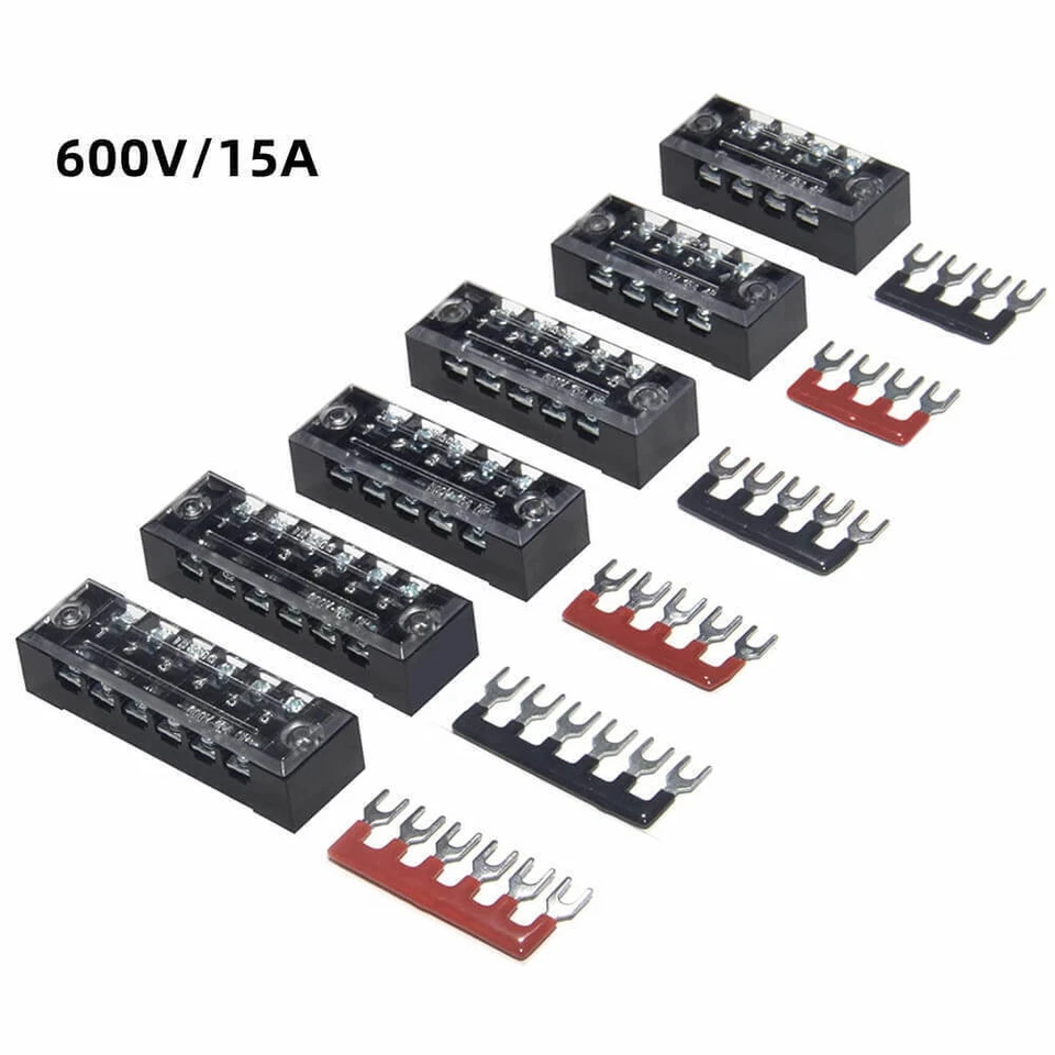 6 Sets Dual Row Fixed Terminal Block and Jumper 15Amp -  4/5/6 Positions 600V - Image 2 of 4