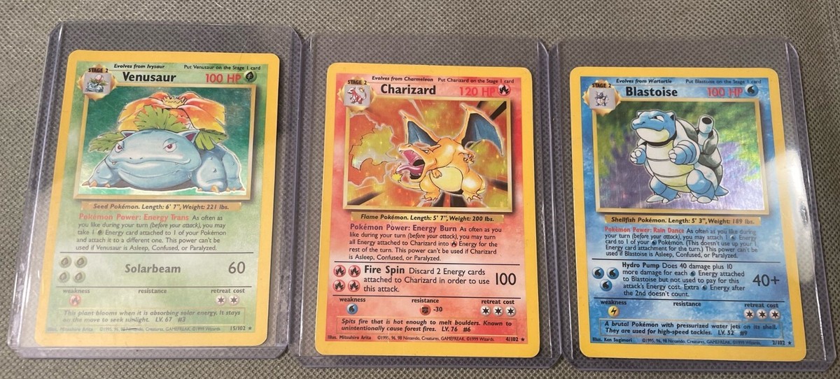 1999 Pokemon TCG Charizard Blastoise Venusaur Holo Set Excellent