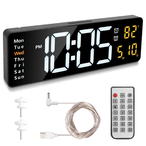 16" Digital LED Desk Alarm Clock Large LCD Display Wall Clock Temperature Date - Picture 15 of 15