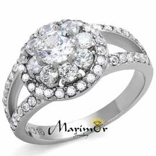 1.57 Ct Round Cut Zirconia Halo/cluster Stainless Steel Engagement Ring Sz 5-10