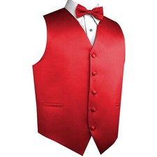 Men's Satin Scarlet Formal Tuxedo Vest Bow-Tie Hankie Wedding, Prom, Homecoming