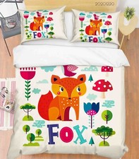 3D Fox Bird Floral Clouds Tree Quilt Cover Set Duvet Cover Bedding Pillowcases