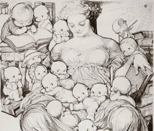 Kewpies in the Lap of Learning – Rose O’Neill Vintage Illustration  Print 1915