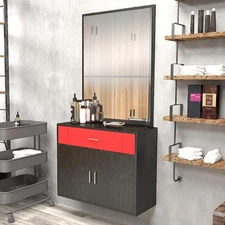 Beauty Salon Cabinet with Mirror Wall Mount Salon Station Hair Styling Equipment