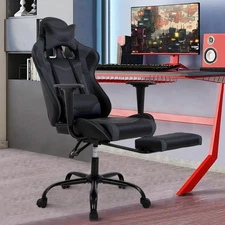 PC Gaming Chair Computer Chair PU Leather Recliner with Lumbar Support Headrest,