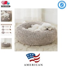 Calming Dog Bed Cat Bed Donut, Faux Fur Pet Bed Self-Warming Donut Cuddler, C...