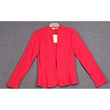 Hybrid & Company Red Peplum Open Front Blazer Mock Neck Jacket Made in USA M
