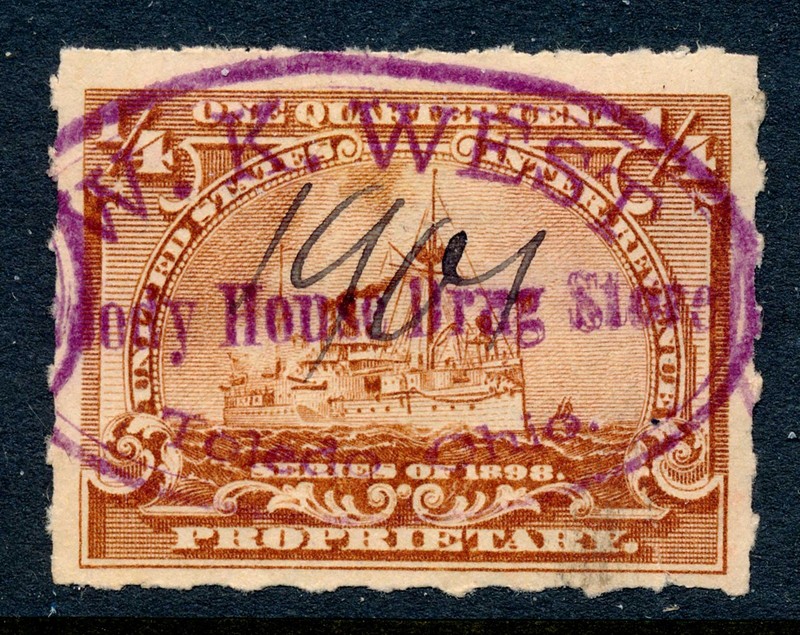 99c Start! US Revenue Stamp Battleship RB21p W.K. West, Brody House Drug cancel