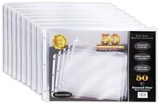 50 Pack 11x17 Inch Heavyweight Diamond Clear Sheet Protectors, Side Loading, ...