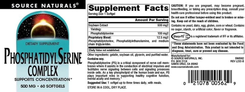 Complejo de fosfatidil serina suplemento enzimático estabilizado 500 mg - 100 % puro -... Foto 2 de 4