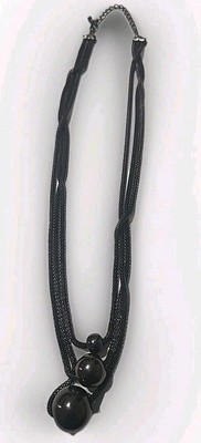  Mesh Chain Gray Black Lobster Clasp 3 Bead 3 Strand 12 Inch Fashion Necklace