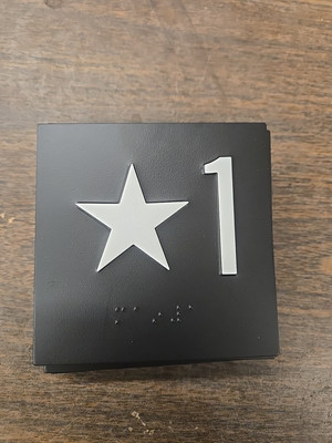 Star 1 - Elevator Jamb Plate Sign with Braille and Raised (black, white 4x4)