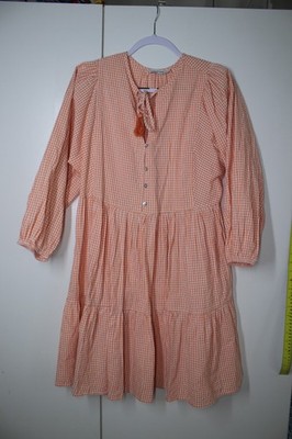 Joop & Gypsy size 8 small S Dress Cotton orange white checkered boho 1/2 sleeve