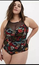 Torrid Wireless Mesh High Neck One Piece Swimsuit Size 2 EUC