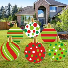 6 Pieces Large Christmas Balls Yard Signs with Stakes 15 Inch Outdoor Lawn De...