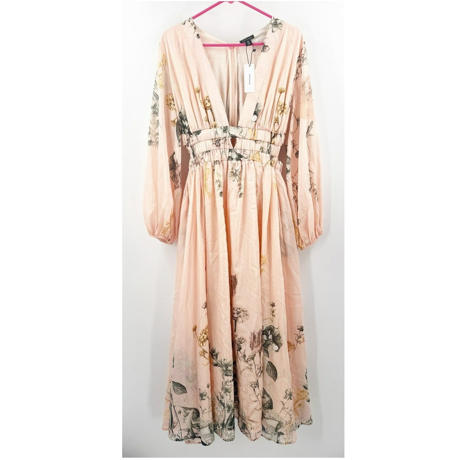 Karen Millen Rui Jiang Dress Women's SZ 6 NWT Botanical Pink Silk Cotton Maxi
