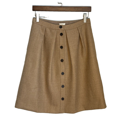 J Crew Skirt Womens 4 Wool Camel A-Line Button Front Pleated Preppy Classic NWOT