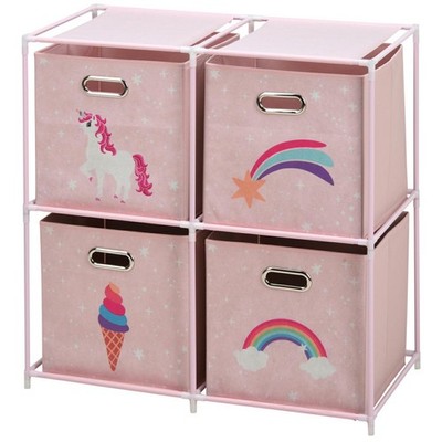 Kinderregal Spielzeugregal Kinderzimmer Regal 4 Einsätze Einhorn rosa 68x35x70