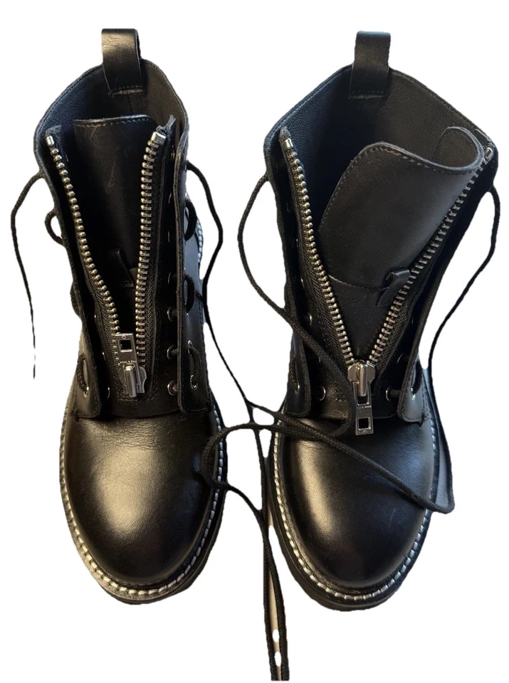 Botas de combate Rag & Bone Cannon de cuero con cremallera frontal negras Vibram 37,5 EE. UU. 7,5 NUEVAS SIN CAJA Foto 4 de 4