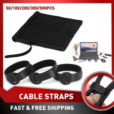 50Pcs Cable Straps Black Wire Hook Cord Loop Ties Reusable Fastening Organizer