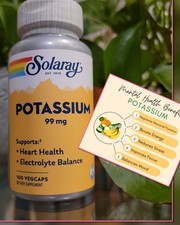 Solaray Potassium 99 mg Electrolyte Balance Formula Heart Health Energy 100ct