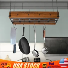 Black and Brown Ceiling Mounted Pot Rack Hanging Pots and Pans Organizer w/Hooks