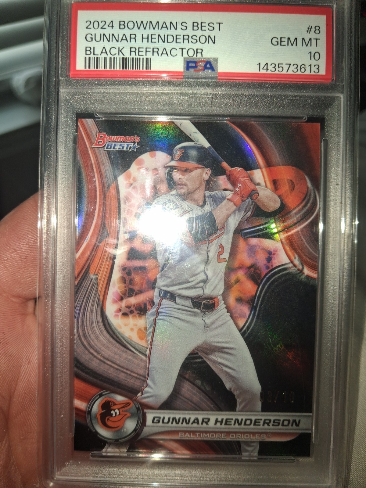 w024 BOWMAN BEST GUNNAR HENDERSON BLACK REFRACTOR 3/10 PSA SLAB GEMMT 10 view 4